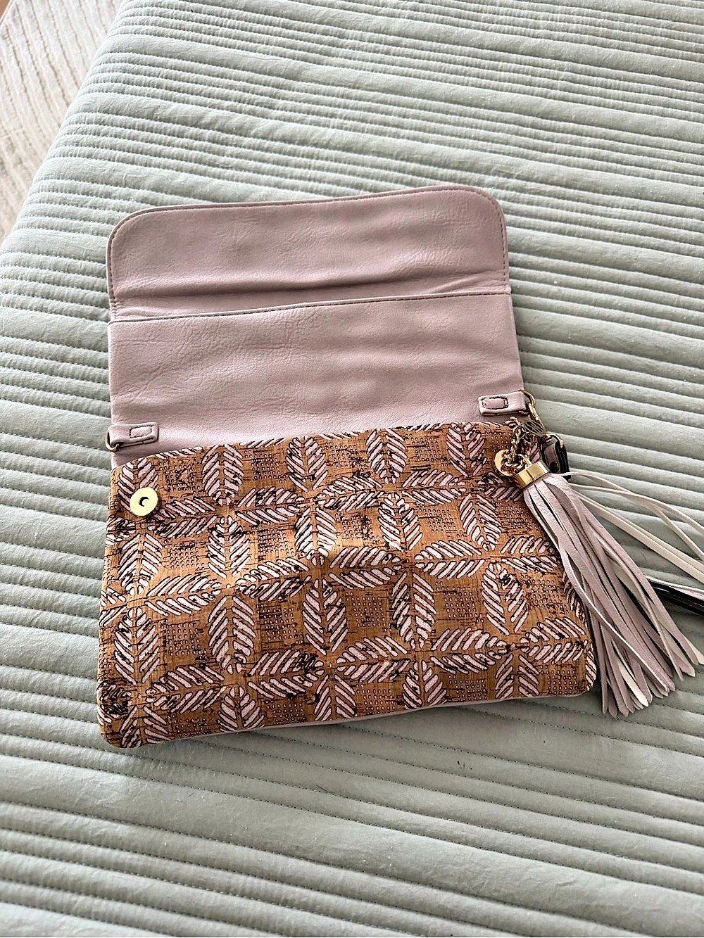Patterned Clutch in Brown & Pink Like New